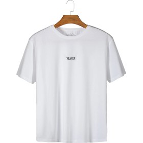 Resim Unisex Beyaz Önü Veaven Baskılı Bisiklet Yaka Oversize Kalıp Basic Pamuklu T-shirt Beyaz1 