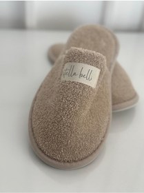 Resim Stella Belli Havlu Terlik | %100 Pamuk | Kaymaz Çift Taban | Sauna Spa Otel Banyo Ev Misafir Lohusa Terliği Bej 