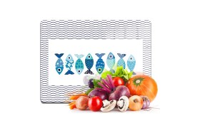 Resim Feyza Design Şeffaf Cam Kesme ve Sunum Tahtası 20X30CM Marine Cute Fish 