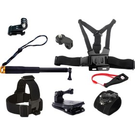 Resim Gplus ST011 Gopro 10 Sjcam SJ4000 Eken H9R Aksiyon Kameralarla Uyumlu 11 Parça Kafa Bandı Göğüs Kemeri J-Hook Çanta Klipsi 360 Derece Bilekli Monopod Seti 
