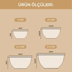 Resim 4’lü Yuvarlak Kase Seti Pembe | 1l, 1.5l, 2.3l, 3.3l | Kapaklı Çok Amaçlı Mutfak Saklama Kabı 