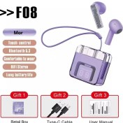 Resim Sepetim Karler Bass F08 Dijital Şarj Göstergeli Tws Bluetooth Kulaklık - Mor 