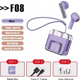 Resim Sepetim Karler Bass F08 Dijital Şarj Göstergeli Tws Bluetooth Kulaklık - Mor 