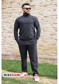 Resim Antrasit Battal Büyük - Normal Beden Yarım Fermuarlı Erkek Eşofman Takımı 21eestyakt Antrasit 