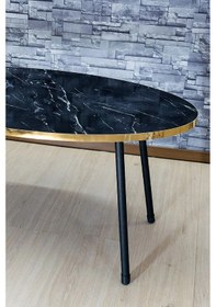 Resim Uslucan Alışveriş Orta Sehpa Elips Siyah Metal Ayak Bendir Altın Çok Renkli 