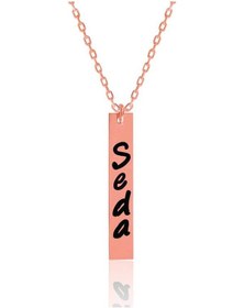 Resim 925 Ayar Gümüş Rose Altın Kaplama Kaplama Kaplama İsimli Çubuk Plaka Bayan Kolye Rose Gold 