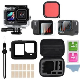 Resim Gopro Hero 9-10-11-12 Black Aksesuar Seti-Su Geçirmez Kılıf-Temperli Cam-Çanta-Silikon Kılıf 