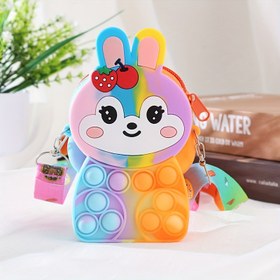 Resim Renkli Silikon Tavşan Çapraz Vücut Çantası Kabarcık Patlatma Fidget Tasarımı ile - Sevimli Tavşan Temalı, Ayarlanabilir Askılı, Hafif, Günlük İşe Gidiş ve Partiler için İdeal, Tavşan Aksesuarları 