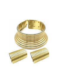 Resim Afrika Kolye Takı Setleri Abartılı Gerdanlık Kolye İki El Bileklik Düğün Parti Seti Takı Altın 