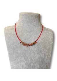 Resim Kırmızı Sanat Evi Kırmızı Mini Boncuklu Karışık Süslü Kolye Kırmızı 
