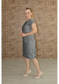 Resim Nidya Moda Büyük Beden Kadın Siyah Dantel Abiye Elbise-4035SS Siyah 