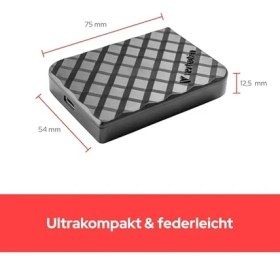 Resim Verbatim Store 'n' Go Mini Diamond Taşınabilir SSD 512 Gb, USB 3.2 Gen 2, Usb-C Adaptörlü 1000 Mb/s, Kompakt 35 G, Yüksek Hızlı Veri Aktarımı, Nero Yedekleme Yazılımı, Pc ve Mac Için, Siyah 