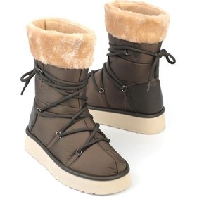 Resim Shoetek Emelıe Kadın Bot Yaka Kürklü Paraşüt Kumaş Haki Haki 