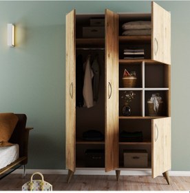 Resim tanmob Maxi 4 Kapaklı Askılıklı Raflı Çok Amaçlı Dolap Çam - Grd0102 