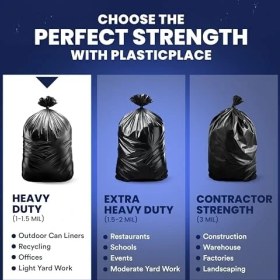 Resim Hd Group Plasticplace T55129BK 55-60 Galon Çöp Torbası 1,2 Mil - Siyah Çöp Kutusu Astarları - 35" x 54" (90 Adet) 