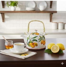 Resim Morponi Hasır Saplı Porselen Mulan Demlik Limon Model 800 Ml Beyaz 