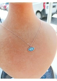 Resim Firuze Gümüş Aşkın Göz Modeli Nazar Boncuklu Gümüş Kolyef1600946 