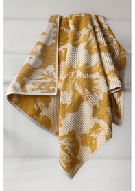 Resim İpliği Boyalı Desenli %100 Pamuk Banyo Havlusu - Yüksek Su Emici -90x150 Cm Hardal Hardal 