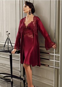 Resim Perin 9300 Bordo Saten Kısa Gecelikli 6 Lı Çeyiz Seti Bordo 