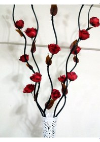 Resim 160cm Uzun Dallı Kırmızı Çiçekli 60cm Uzun Desenli Beyaz Vazo 