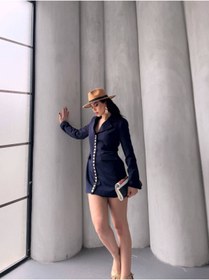 Resim buqre's moda Trend Kadın Gold Çıt Çıt Detaylı Tasarım Uzun Blazer Ceket 