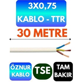 Resim Öznur 3x0,75 Ttr Kablo Beyaz Metre Seçenekli - 30 Metre 