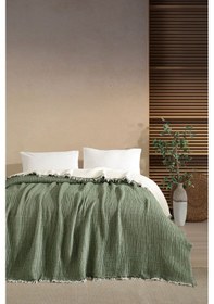Resim Varol Tek Kişilik 5 Katlı %100 Pamuk Müslin Yatak Örtüsü - Yeşil Yesıl/160x230cm Yeşil 