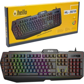 Resim Hello HL-4618 3 Makro Tuşlu 3 Renk Işıklı Kablolu Gamıng Oyuncu Klavye 