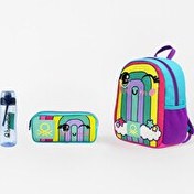 Resim United Colors Of Benetton Gökkuşağı Üçlü Anaokul Çantası Seti - Anaokul Çantası-Çift Gözlü Kalem Kutusu-Matara Mavi 