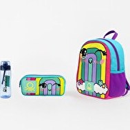 Resim United Colors Of Benetton Gökkuşağı Üçlü Anaokul Çantası Seti - Anaokul Çantası-Çift Gözlü Kalem Kutusu-Matara Mavi 