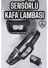 Resim Kafa Lambası Kamp Lambası Sensörlü Şarjlı Ayarlanabilir Siyah 