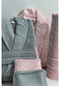 Resim Bornoz Takımı Gri - Pembe Pembe 