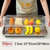 Resim 50 Adet Tepsili Gıda Örtüsü - Şeffaf Plastik, İki Boyut (25*35cm & 30*40cm), Ekmek, Meyve ve Tatlılar için Uygun, Mutfak/Fırın/Gıda Saklama İçin İdeal Aksesuar 