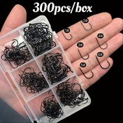 Resim 300 adet/kutu Saf Siyah Bin Bir Balık Kanca Seti, Eğri Ağız İnce Şerit Kanca, Büyük Nesne Kanca, Bin Bir Kanca Gevşek Paket Gerçek Deniz Balıkçılığı Kaya Balıkçılığı Walleye 