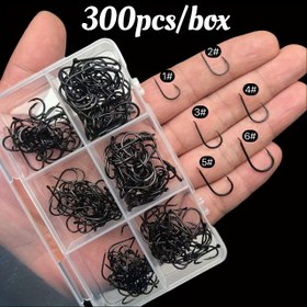 Resim 300 adet/kutu Saf Siyah Bin Bir Balık Kanca Seti, Eğri Ağız İnce Şerit Kanca, Büyük Nesne Kanca, Bin Bir Kanca Gevşek Paket Gerçek Deniz Balıkçılığı Kaya Balıkçılığı Walleye 