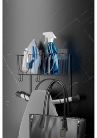 Resim Teknotel Yapışkanlı Ütü Masası Ve Ütü Askısı Organizeri, Düzenleyici, Banyo Rafı Mat Siyah St112 Siyah 