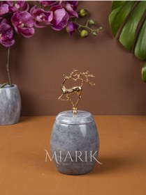 Resim MIARIK DESIGN & DEKORASYON DEKORATİF GRI RENK MERMER PAMUKLUK AKSESUAR DETAYLI 