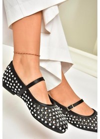 Resim Fox Shoes U725513204 Siyah Kumaş Taş Detaylı Kadın Babet Siyah-kumaş Siyah 