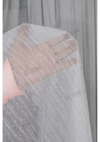 Resim Kırçıllı Şantuk Çizgili Desenli Keten Tül Perde Sık Pile En X Boy Kırık Beyaz 