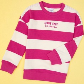 Resim U.S. Polo Assn. Kız Çocuk Pembe Çizgili Bisiklet Yaka Sweatshirt 50317898-VR041 
