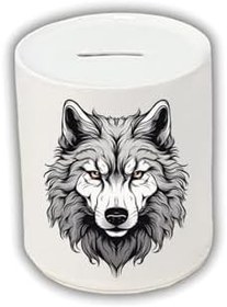 Resim Gri Kurt Baskılı Kumbara - Seramik Para Biriktirme Kumbarası 