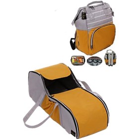 Resim U.S.F Fonksiyonel Bebek Bakım Sırt Çantası + Portbebe Ana Kucağı Puset Çizgili Gri - Turuncu 