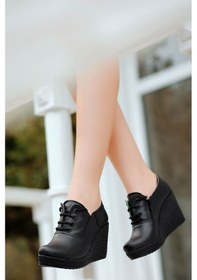 Resim Epaavm - Dolgu Topuk Fermuarlı Siyah Cilt Kadın Ayakkabı - İr... 