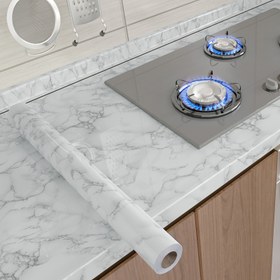 Resim 1 Rulo Mermer Dokulu Su Geçirmez Yağa Dayanıklı Mutfak Stickerları, Yüksek Sıcaklık Dayanıklı Kendinden Yapışkanlı Duvar Kağıdı Dolaplar, Tezgahlar, Masaüstü için - Kolay Kurulum, Çıkarılabilir, Mutfaklar, Yatak Odaları, Oturma Odaları için İdeal Ev Dekoru, Mermer Stil, Duvar Kaplama, Yenileme 