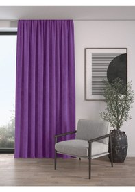 Resim Kadife Dokulu Ekstrafor Büzgülü Ametist Rengi Yüksek Kalite Fon Perde Tek Kanat Ametist 