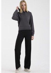 Resim Oversize Kapüşonlu Yumuşak Dokulu Sweatshirt - Antrasit Antrasit 