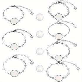 Resim 1 Kutu 28 adet Bilezik Bezel Ayarları İçeren 14 adet 304 Paslanmaz Çelik Bezel Bilezikler Boş Tepsi Bangles 14 adet 16mm Düz Yuvarlak Şeffaf Cam Kapsül için Takı El Sanatları Yapımı Takı yapımı 