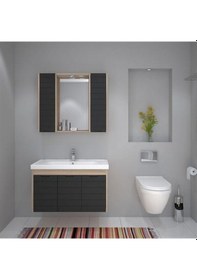Resim Turkuaz Seramik Frame Etajerli Lavabo 90 x 45CM-Mostar 90 Alt Modül -Siyah 