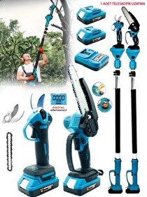 Resim Germany Style Teleskopik Uzatmalı Çift Akülü 2.5 Metre Yağlı Budama Testere ve Makas Seti 