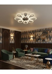 Resim Yagmur 8li Gold Avize 3 Renk Led Secenekli Salon Oturma Odası Avize Gümüş - Krom 